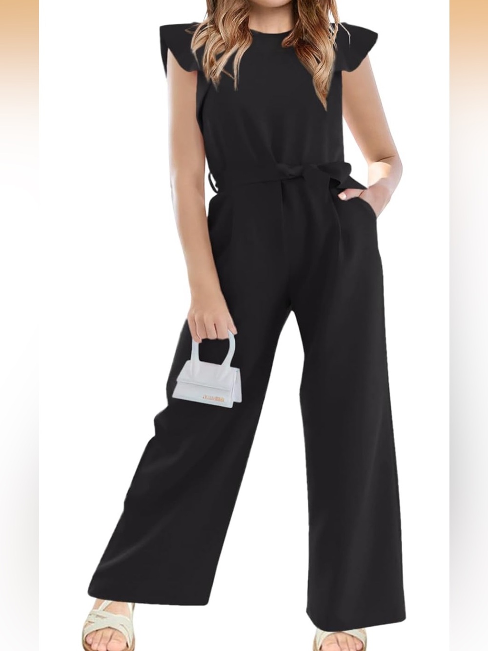 Girls size 7/8 Black Wide-Leg Jumpsuit with Tie Waist